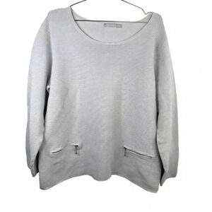 Two Danes Gray Ribbed Scoop‎ Neck Sweater With Zipper Pockets